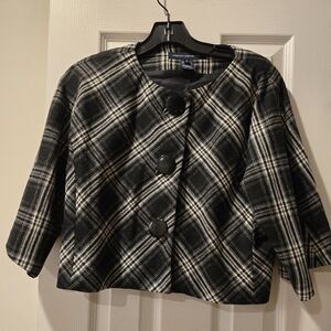 Black And White Plaid Wool Cape Jacket